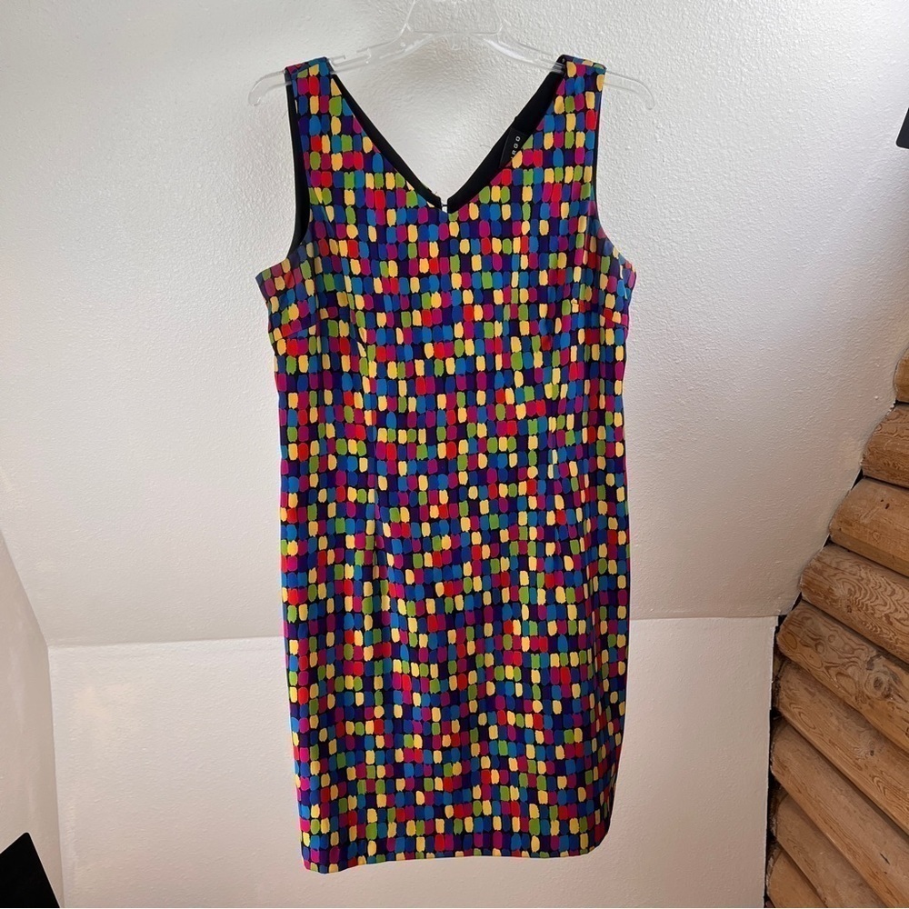 VIRGO V-neckline front & Back Sleeveless zipper back Fitted Sheath. Multi-Color